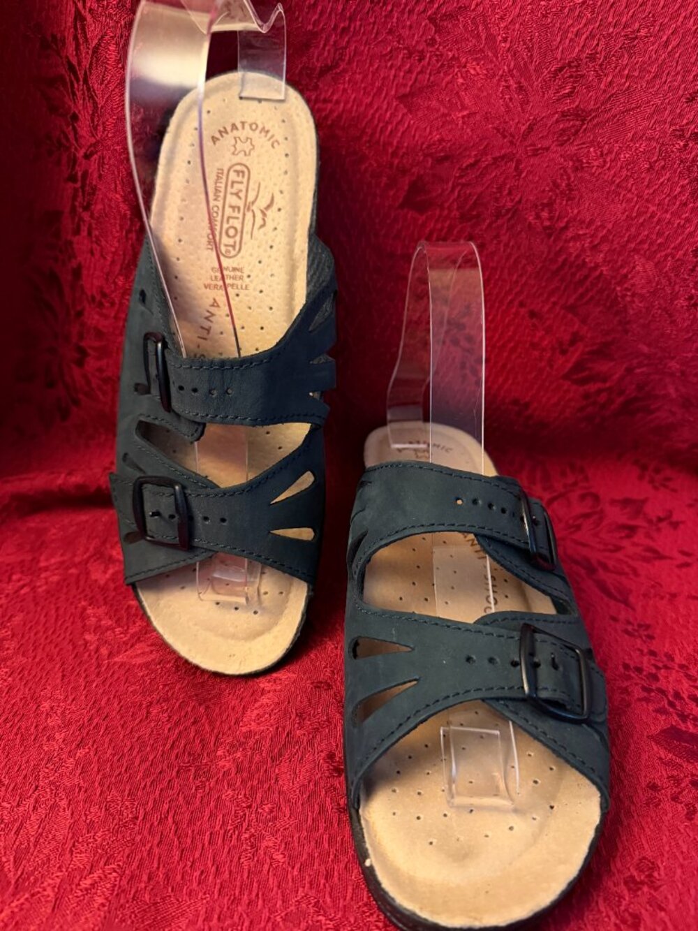 Fly Flot Dania Comfort Anatomic Navy Blue Leather Sandal Sz 39 (8.5)